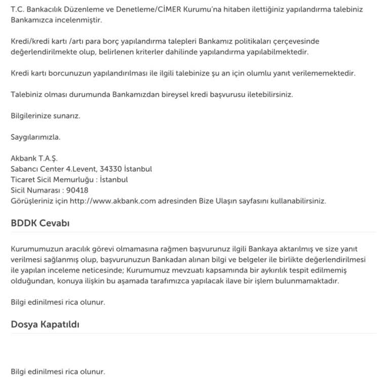 Akbank Kredi Kartı Yapılandırma Şikayeti
