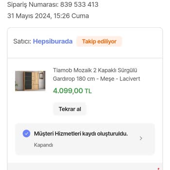 Tiamob Hepsiburada Dan Alınan Gönderilmeyen Gardırop.