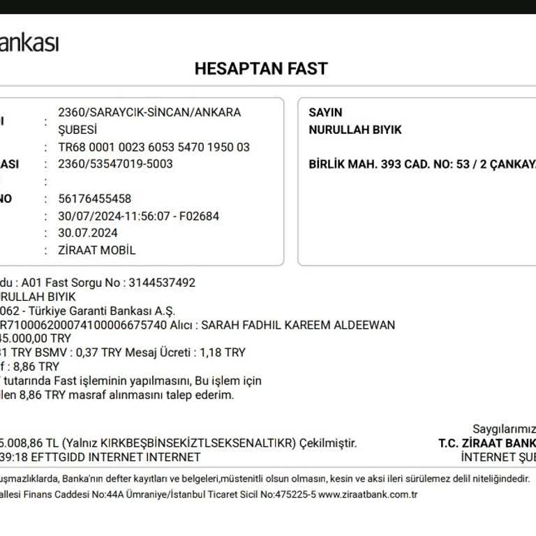 Garanti BBVA Ziraat Mobil Banktan Fast Yaptığım Para Garanti Hesabına Geçmedi.