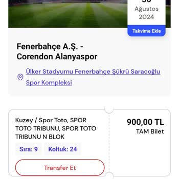 Fenerbahçe Spor Kulübü Biletim Olduğu Halde Maça Giremem