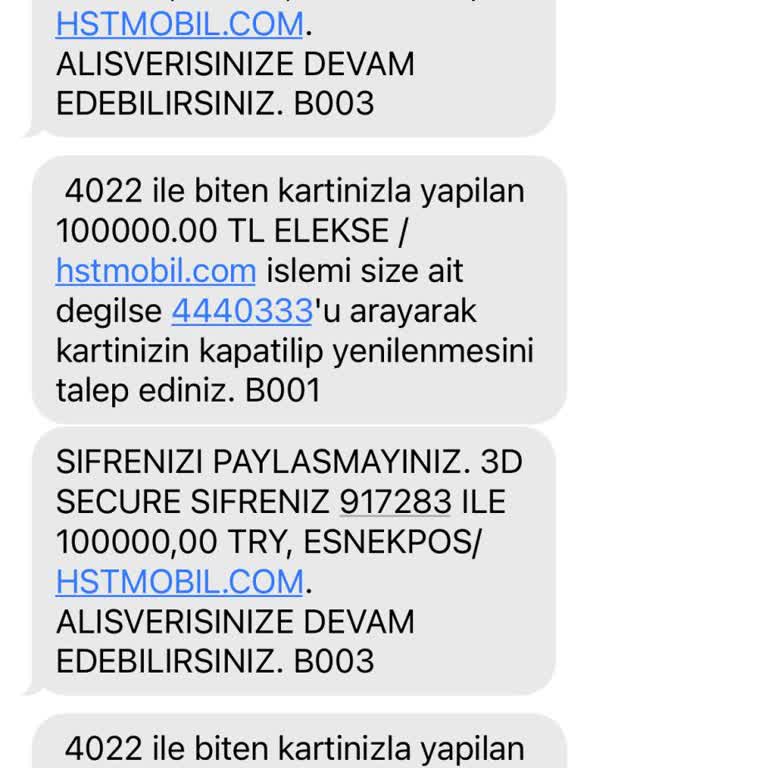 HST Mobil Ödeme Sistemleri Kart Bilgilerim Ele Geçirildi Ve Yüksek Miktarda Alışveriş Yapıldı
