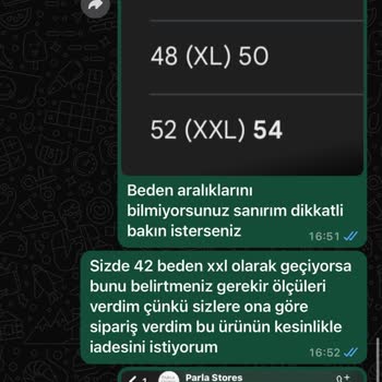 Parla Stores Yanlış Beden Gönderip Değişim Yapmıyor İade Kabul Etmiyor