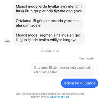Butik Ponçik Aylardır İade Yapmıyor