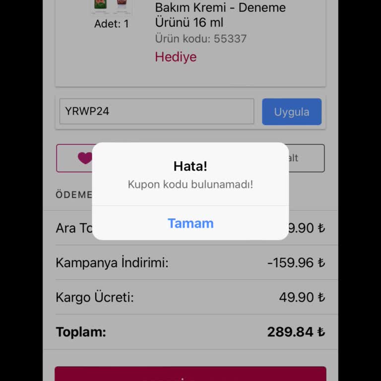 Yves Rocher Kod Kullanım Sorunu