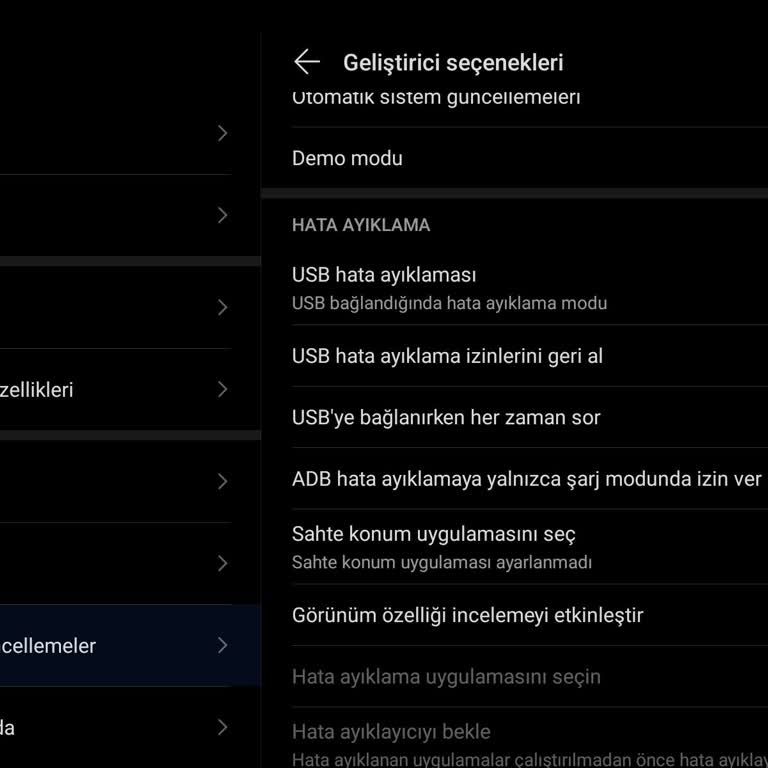Honor Tablette Kablosuz Hata Ayıklama Seçeneği Yok