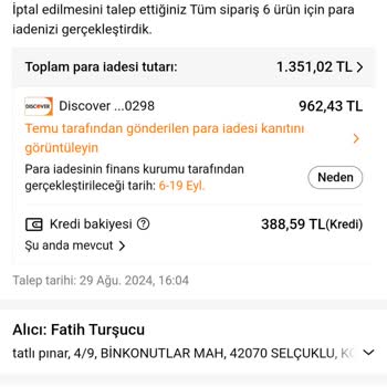 Temu Ürünlerin Para İadesi