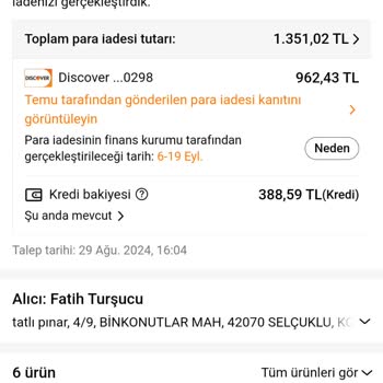 Temu Ürünlerin Para İadesi
