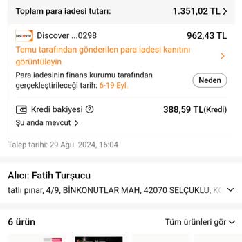 Temu Ürünlerin Para İadesi