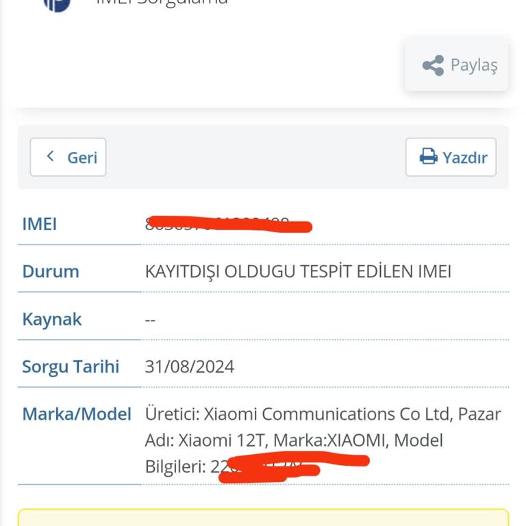 Vatan Bilgisayar Servise Giden Telefonumun IMEI Kaydı Silindi