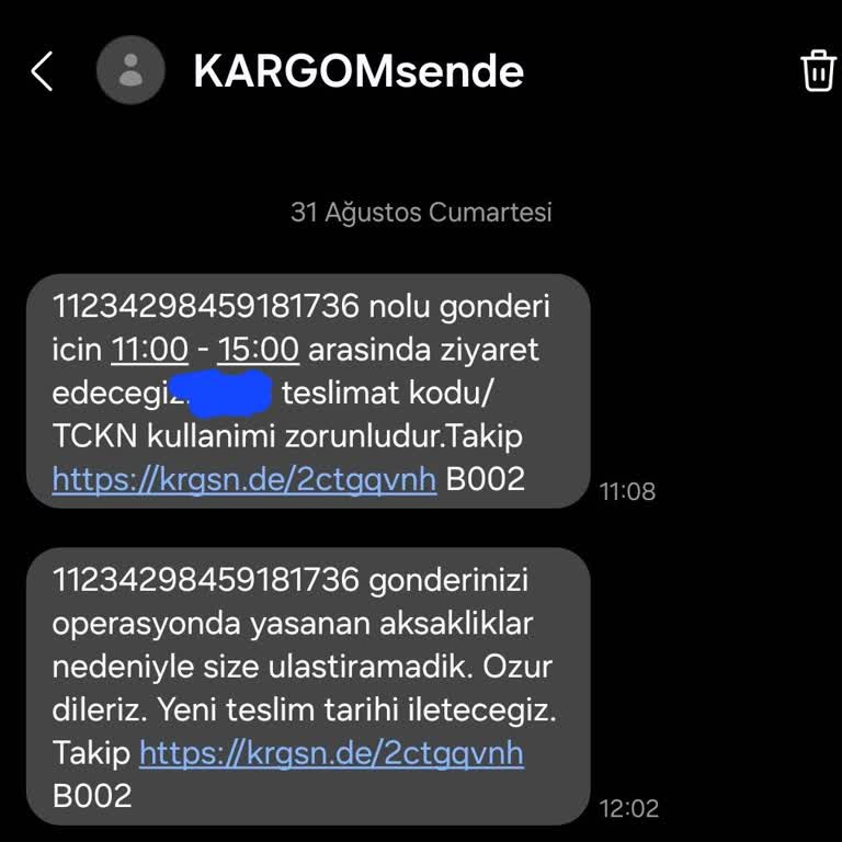Kargomsende Operasyonel Sebeplerden Teslim Edilemedi