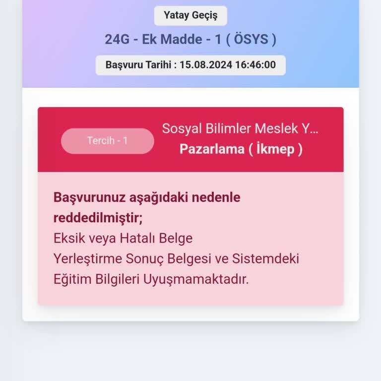 Mersin Üniversitesi Merkezi Yatay Geçiş Başvurum Gerekçesiz İptal Edildi