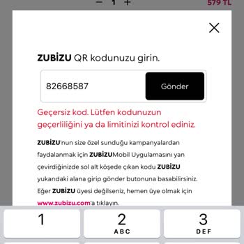 ZUBİZU Kiko QR Kod Geçersiz Uyarısı
