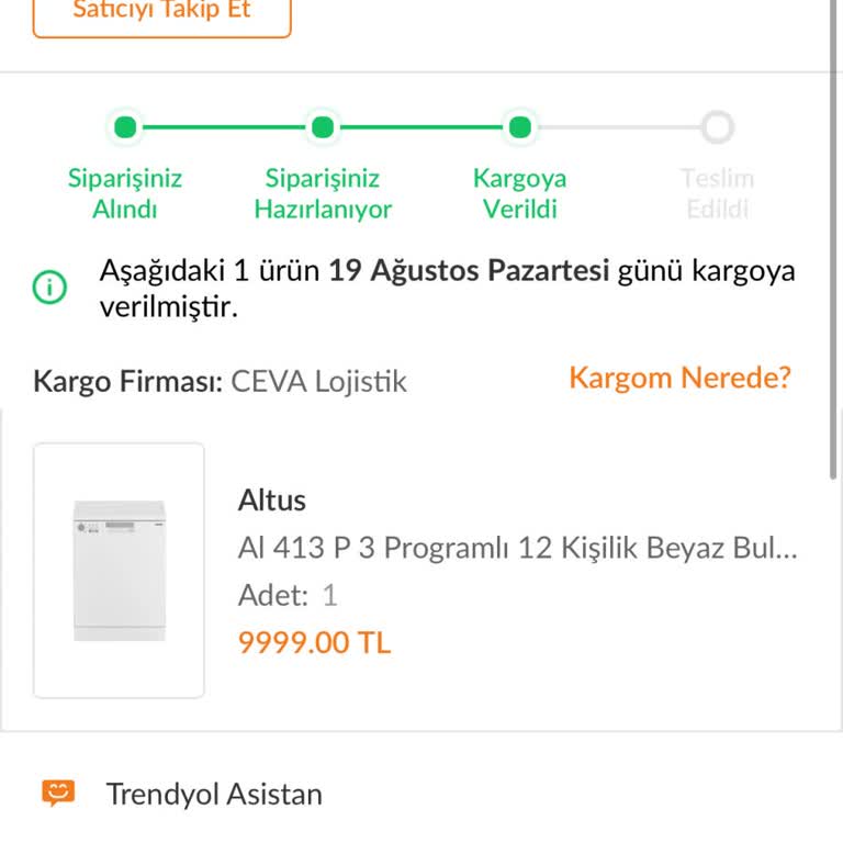 CEVA Logistics Trendyol'dan Aldığım Bulaşık Makinesi Geç Teslim Edildi