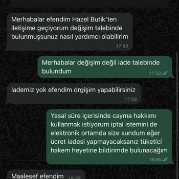 Hazel Butik Tüketici Haklarını Hiçe Sayıyor