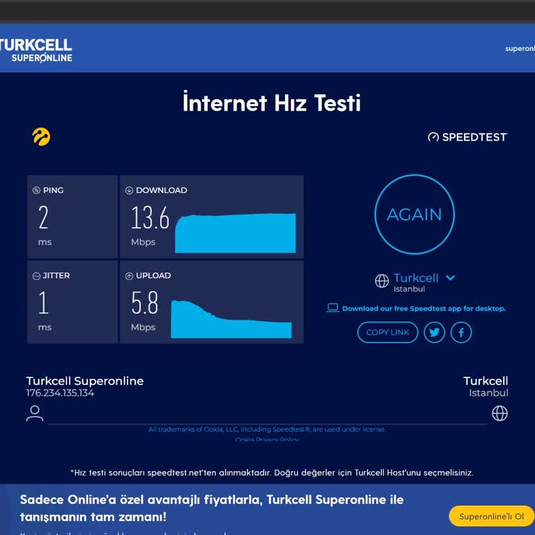 Turkcell TV+ Superonline Fiber Bağlantı Hızı Yavaş