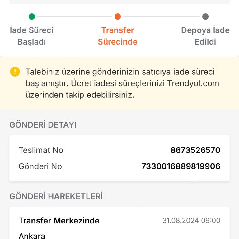 Trendyol Express Bilgim Dışında Satıcıya İade Edilen Ürün