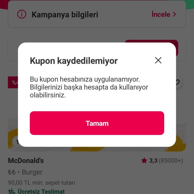 Yemeksepeti Kupon Kullanma Sorunu