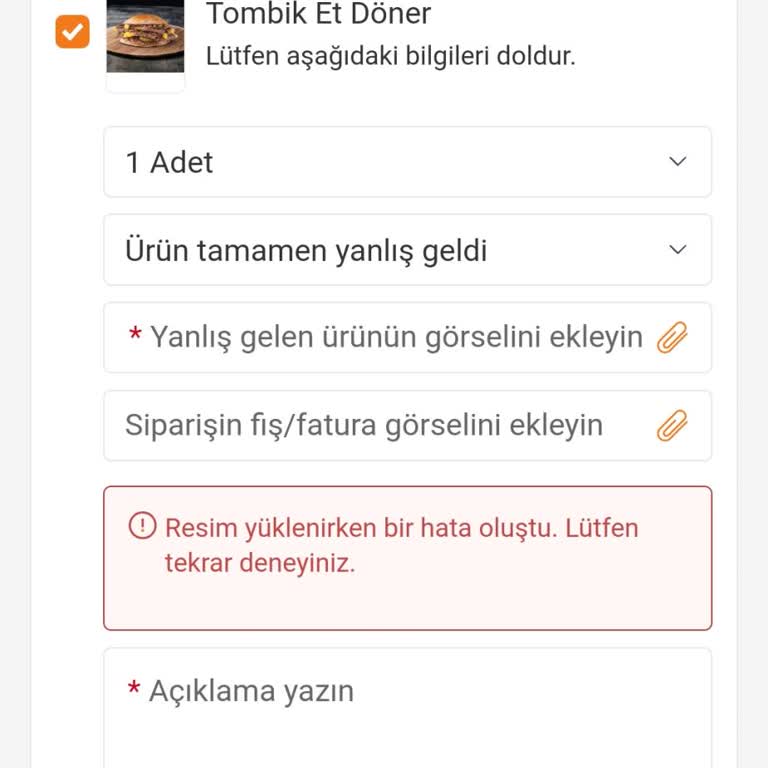 Trendyol Yemek Yanlış Sipariş İletilmesi