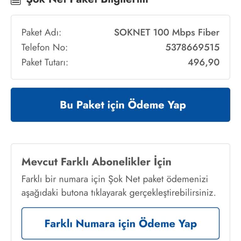 Şok Net Şok İnternet 496 TL Fatura