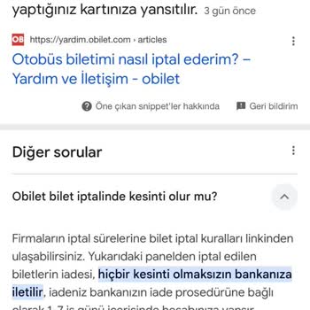 Obilet İptal Edilen Biletimin Parası Yarısından Fazlası Kesiliyor