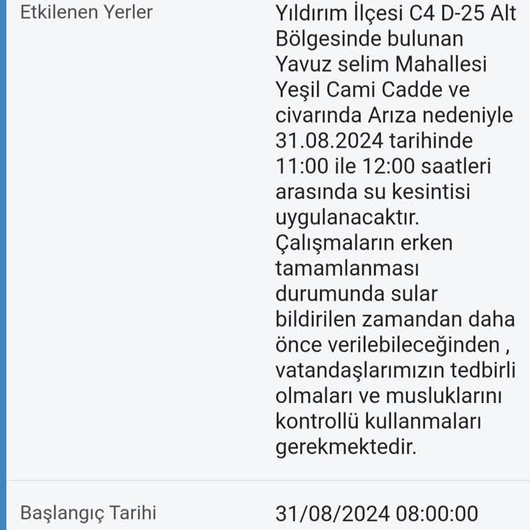 Bursa Su Bursa Yıldırım'da Plansız Su Kesintileri