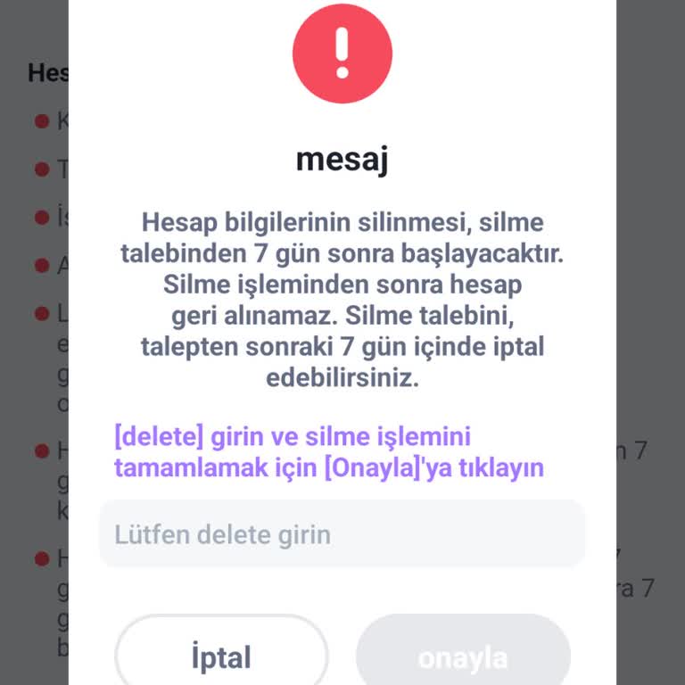Sugo Hesap Silme Veri Hatası