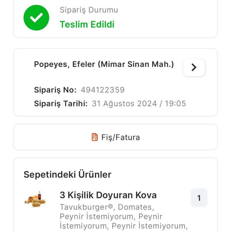 Aydın Popeyes Şubesi Sürekli Eksik Ve Yanlış Sipariş Gönderiyor!