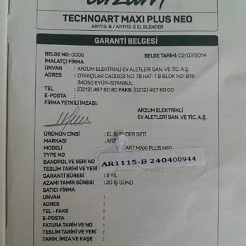 Arzum Technoart Maxi Plus Neo El Blender Bıçak Kırılması