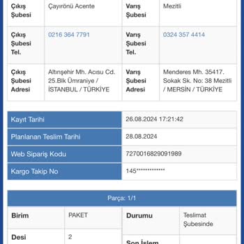 Sürat Kargo Mersin Mezitli Şube Kargo Teslimi Yapmıyor
