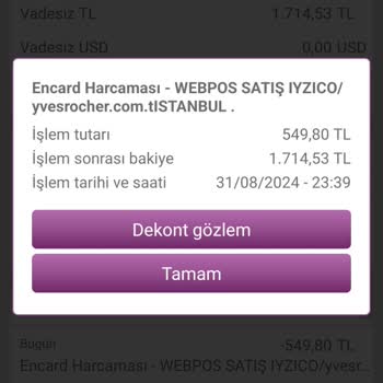 Yves Rocher Siparişim Gözükmüyor Ama Hesabımdan Para Kesildi.