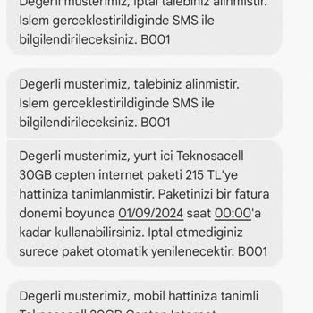 TeknosaCell Aldığım Ek Paketler İptal Etmeme Rağmen Bir Sonraki Aya Yenilendi