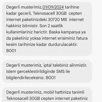 TeknosaCell Aldığım Ek Paketler İptal Etmeme Rağmen Bir Sonraki Aya Yenilendi