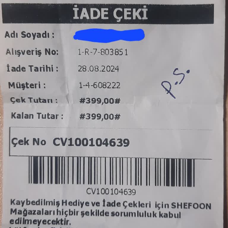 Shefoon Giyim Kusurlu Ürün İçin Ücret İadesi Yapmıyor
