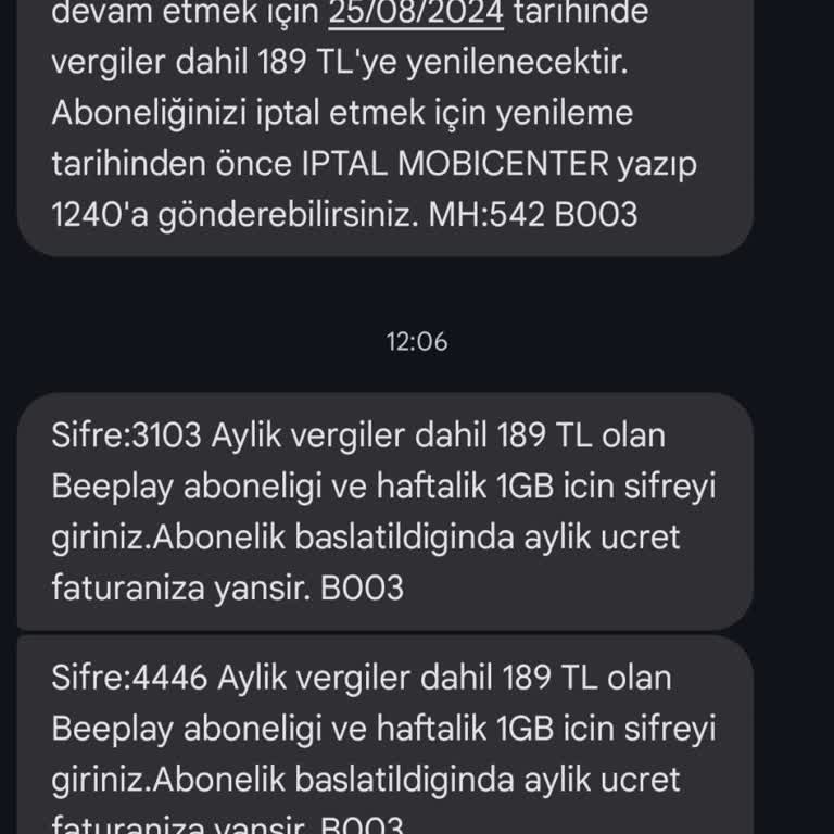 Vodafone İzinsiz Gönderilen Abonelik Mesajlarından Şikayetçiyim