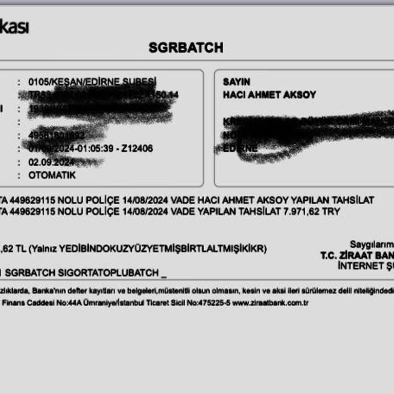Ziraat Bankası Türkiye Sigorta Onayım Olmadan Sigorta Poliçesi Kesmiş