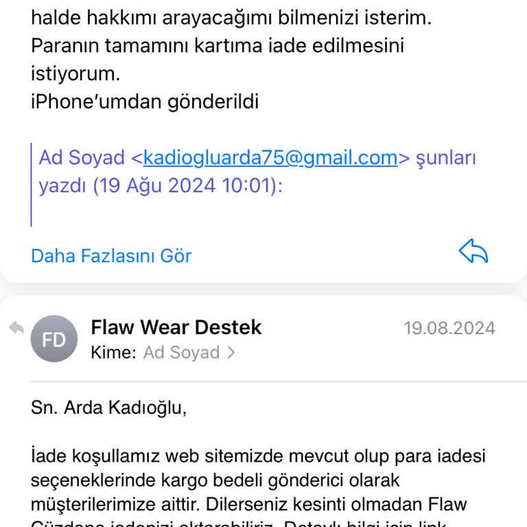 Flawwear İade Problemi