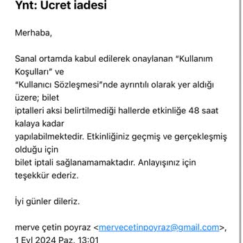 Bubilet.com Ücret İadesi Yapmıyor