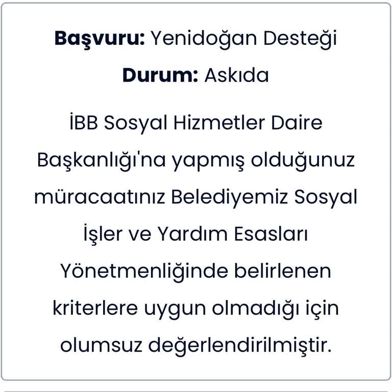 İstanbul Büyükşehir Belediyesi Yenidoğan Destek Paketi Nedensiz Reddedildi