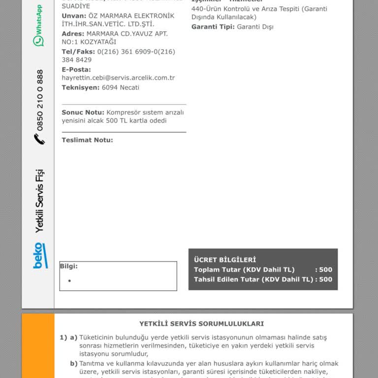 Beko Yetkili Servis İşlem Ücreti Haksız Kazancı
