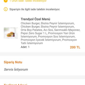 Trendyol Saloon Burger Eksik Sipariş Teslimi