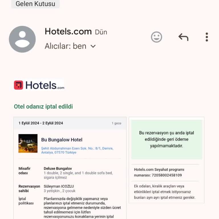 Hotels.com Rezervasyon İptali Hotels