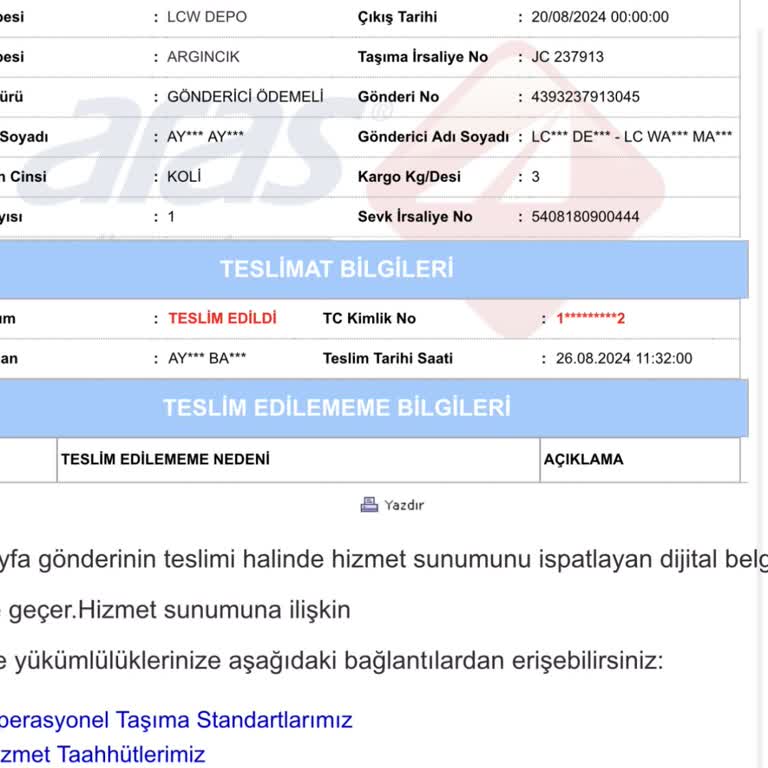 Aras Kargo Mağduriyeti Kayıp Paket
