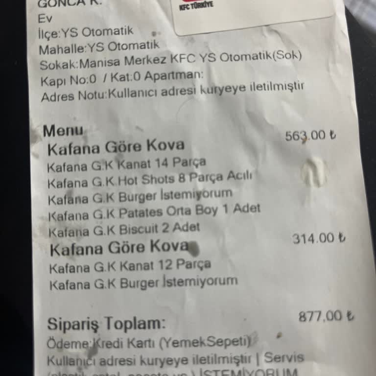 KFC Eksik Ve Yanlış Sipariş Sorunu