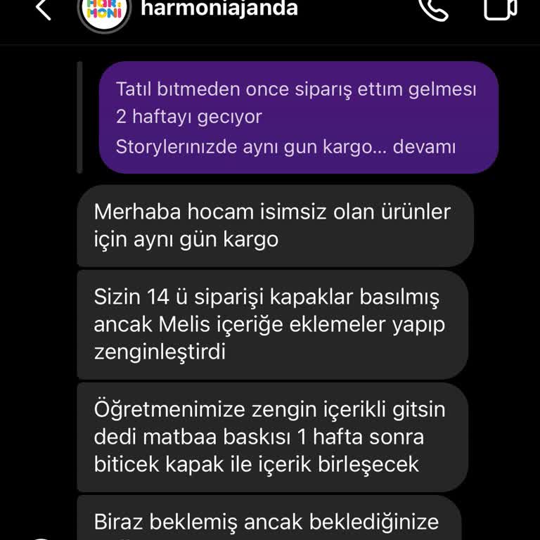 Harmoni Ajanda (İnstagram) Geç Teslimat Ve Mağduriyet Yaşadım