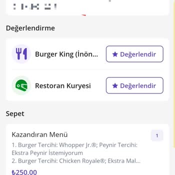 Burger King Getir Yanlış Sipariş Ve Siparişi Getirmeme