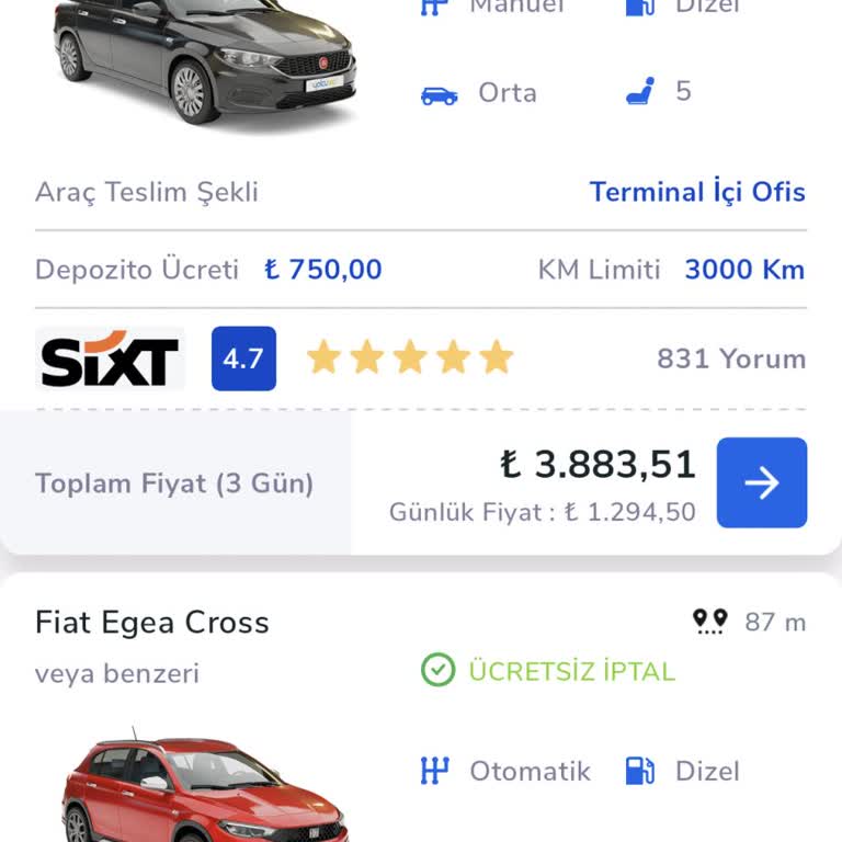 Sixt Yolcu360 Araç Segment Farkı