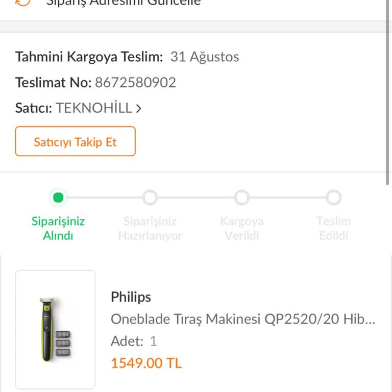 Trendyol Siparişin Kargoya Verilmemesi