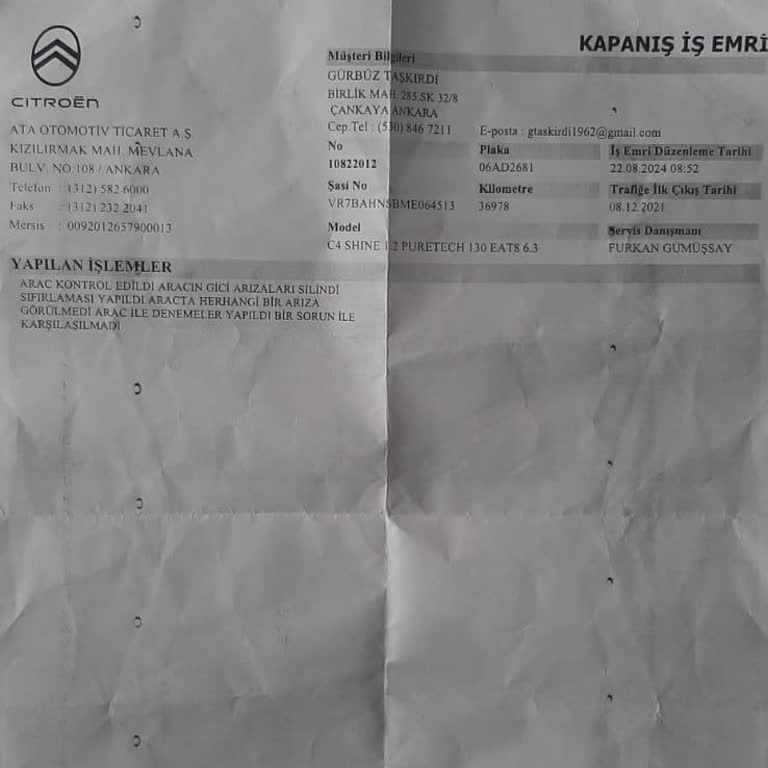 Citroen Ata Citroen C4 Arızasının Giderilememesi