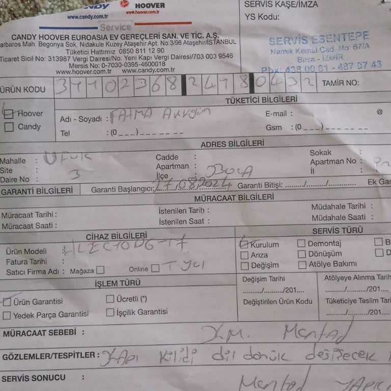 Hoover Sıfır Makineye Parça Gelecek