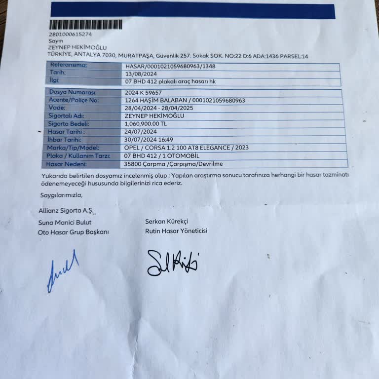 Kasko Şirketi Allianz Sigorta Sorumluluklarını Yerine Getirmedi